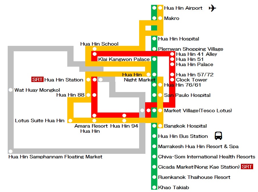 Locations in Hua Hin best served by public transportation