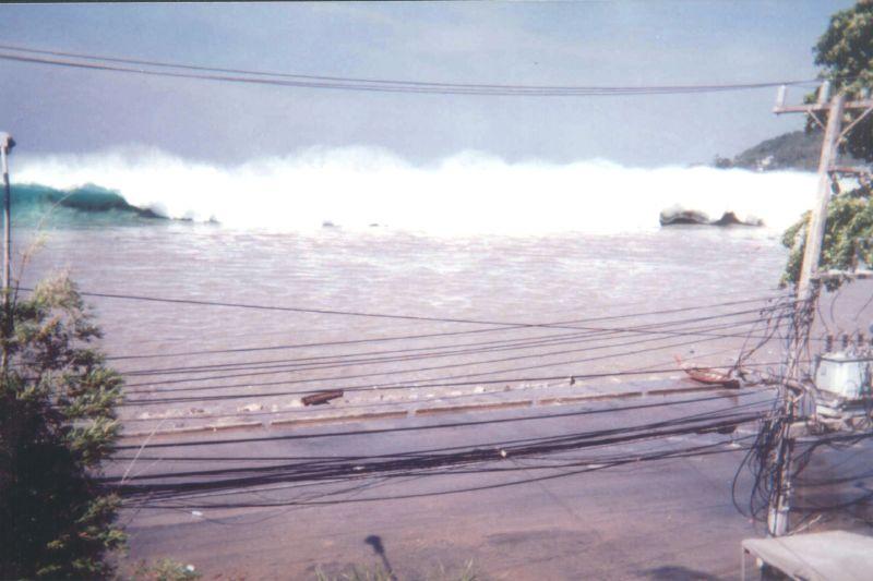 Tsunami wave striking the Phuket coast, December 2004